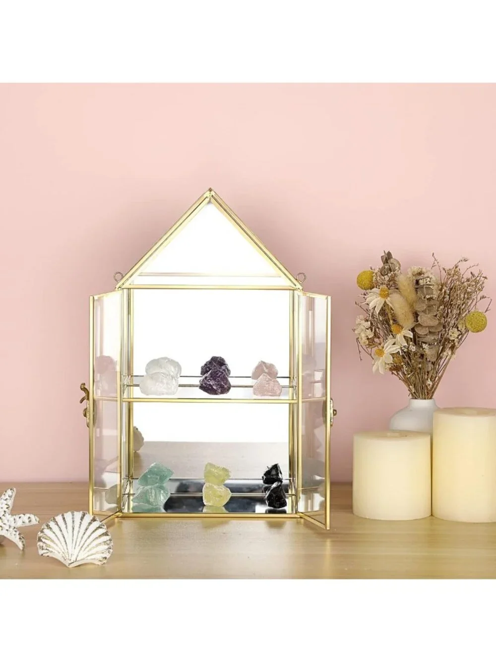2-Tier Clear Glass Jewelry & Makeup Organizer, Gold Mirrored Decorative Storage